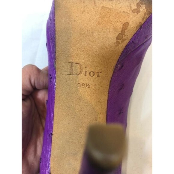 Christian Dior Women Platform Pumps Purple Leather Peep Toe Size 39.5